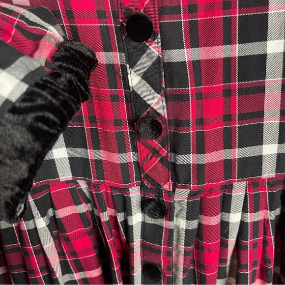 Lanz Of Salzburg Plaid Velvet Trim Flannel Nightgown Dress In Red Size 2X - Picture 5 of 7